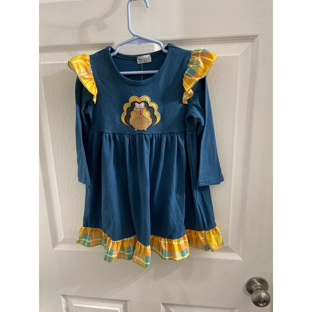 Abby & Evie Appliquéd Turkey Long Sleeve Dress Size 3 New With Tag